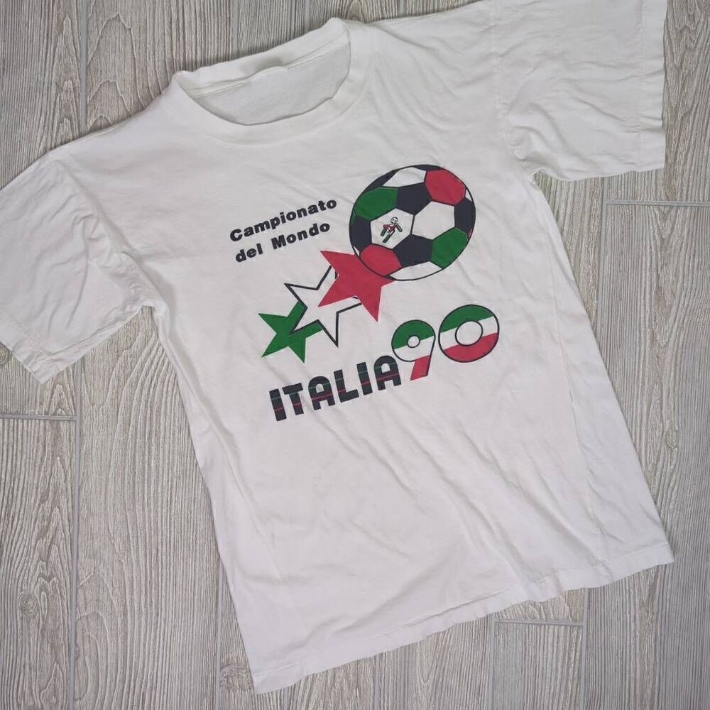 Vintage Carisma Adult Small Youth XXL White Campionato Del Mundo Italia 90 T-Shi